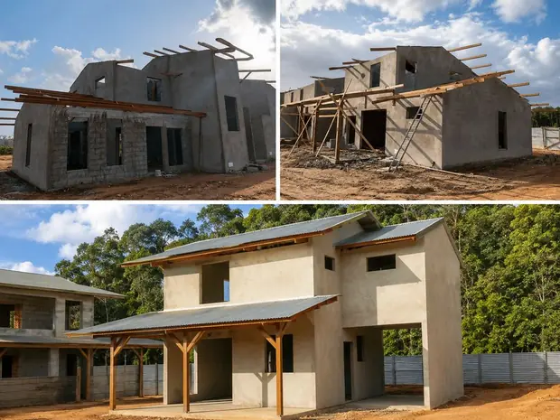 Avant après : charpente et couverture d'une maison en Guyane