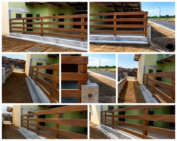 Garde-corps en bois le long de logements collectifs