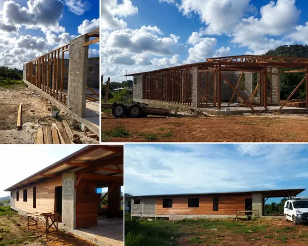 Chantier ossature bois, charpente et bardage